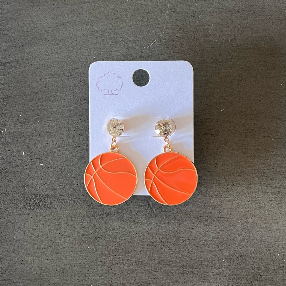 Basketball & Rhinestone Post Football Orange & Gold Enamel 1” Sports Earrings